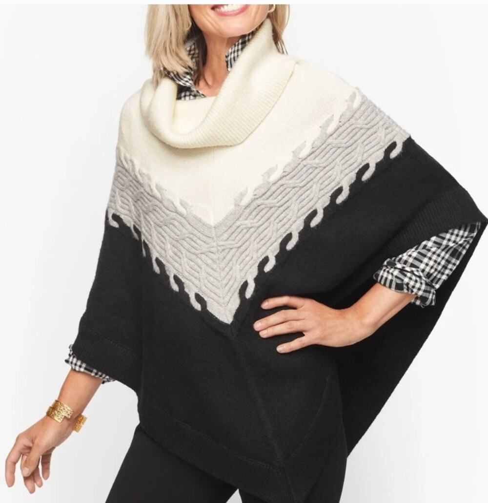 Talbots Plus 2X Cableknit Colorblock Cowlneck Poncho Cape P204067012